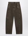 LEMAIRE Green denim trousers with belt