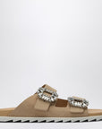 ROGER VIVIER Beige suede Slidy Viv'' mule