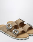 ROGER VIVIER Beige suede Slidy Viv'' mule