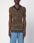 Wales Bonner Navy blue/yellow textured vest in a cotton blend