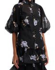 Zimmermann illustrated blouse with pleated sleeves