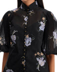 Zimmermann illustrated blouse with pleated sleeves