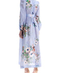 Zimmermann light blue watercolor floral midi dress with deep v neckline