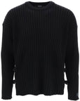 Versace ribbed-knit sweater with leather straps