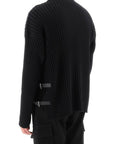 Versace ribbed-knit sweater with leather straps