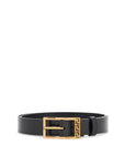 Versace black brushed calfskin belt 30 mm with geometric buckle