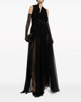 Dolce & Gabbana Long silk chiffon dress with floral appliqué