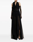 Dolce & Gabbana Long silk chiffon dress with floral appliqué