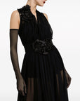 Dolce & Gabbana Long silk chiffon dress with floral appliqué