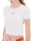 Rotate cropped t-shirt with embroidered lurex logo