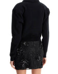 Rotate black cotton crew neck cropped cardigan for women