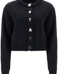 Rotate black cotton crew neck cropped cardigan for women