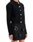 Rotate black cotton crew neck cropped cardigan for women