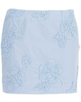 Rotate light blue cotton mini skirt with 3d floral embroidery