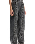 Rotate black organic cotton wide leg pants with lace