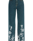 Rotate jeans in denim steel blue with floral details