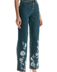 Rotate jeans in denim steel blue with floral details