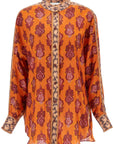 Zimmermann orange silk shirt ikat long sleeve loose fit