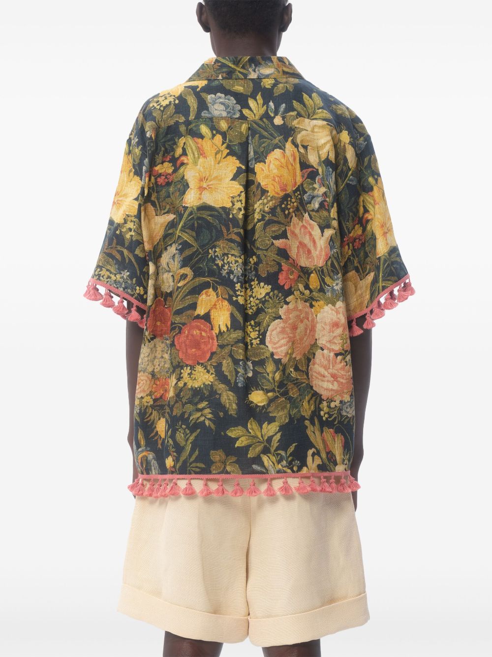 Valentino linen blend bowling shirt with Apres l&#39;hiver print