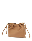 Strathberry charlotte bucket bag in caramel nappa with drawstring and shoulder strap