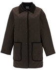 Toteme brown quilted barn jacket in recycled polyester and organic cotton with high collar