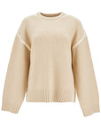 Toteme light beige wool and cashmere sweater with embroidery