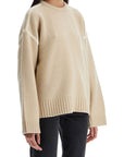 Toteme light beige wool and cashmere sweater with embroidery