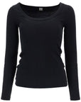 Toteme black organic cotton ribbed top with wide neckline