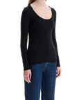 Toteme black organic cotton ribbed top with wide neckline