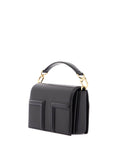 Toteme mini t-flap bag in black calfskin with adjustable strap