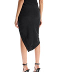 The Attico high-waisted asymmetrical midi skirt in faded black cotton