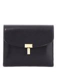 Toteme compact t-lock black glossy leather credit card holder