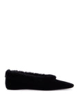 Toteme black velvet ballerinas with shearling trim