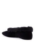 Toteme black velvet ballerinas with shearling trim