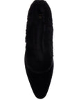 Toteme black velvet ballerinas with shearling trim