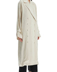 Toteme long white satin trench dress in viscose