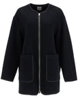 Toteme black wool felt high collar jacket with zip