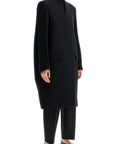 Toteme black high collar wide coat in viscose and wool