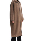 Toteme oversized brown wool long coat with minimalist double clasp