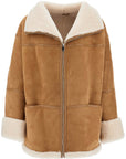 Toteme biscuits shearling lamb leather jacket with wide collar