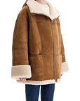 Toteme biscuits shearling lamb leather jacket with wide collar