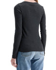 Toteme organic cotton charcoal melange ribbed top with wide neck