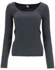 Toteme organic cotton charcoal melange ribbed top with wide neck