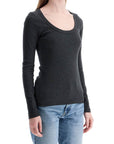 Toteme organic cotton charcoal melange ribbed top with wide neck