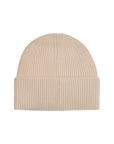 Toteme beige ribbed wool beanie with embroidered logo