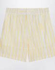 JACQUEMUS White, yellow striped bermuda shorts with logo