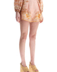 Zimmermann high-waisted floral cream linen shorts