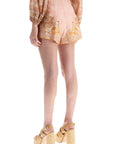 Zimmermann high-waisted floral cream linen shorts