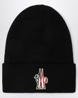 Moncler Grenoble Black wool hat with logo embroidery