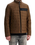 Boss green striped slim down jacket with high collar